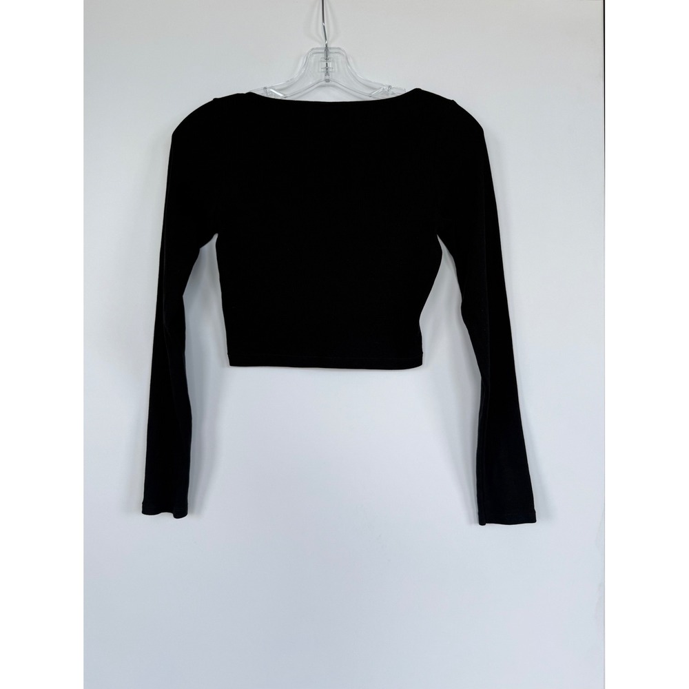 ASOS DESIGN Womens Ribbed Long Sleeve Notch Neck Crop Top Size 4 Black Layering